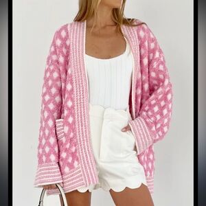 Brand new with tags: Vita Grace pink cardigan oversized sweater with mini pearls